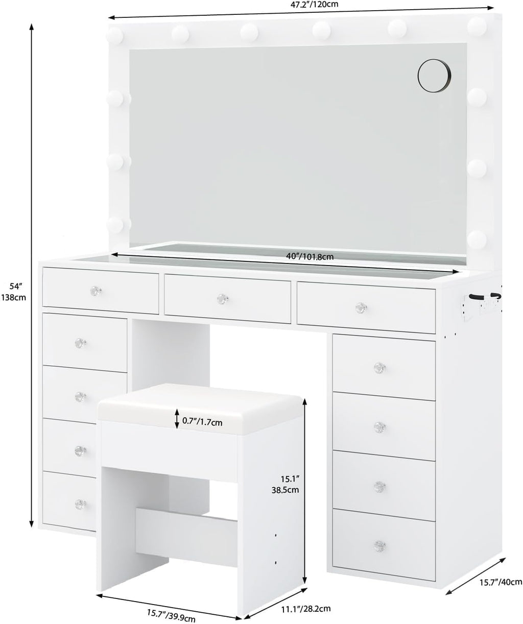 White Vanity Desk with Mirror and Chair N62468
