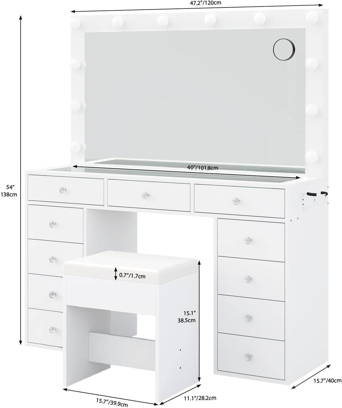 White Vanity Desk with Mirror and Chair N62468