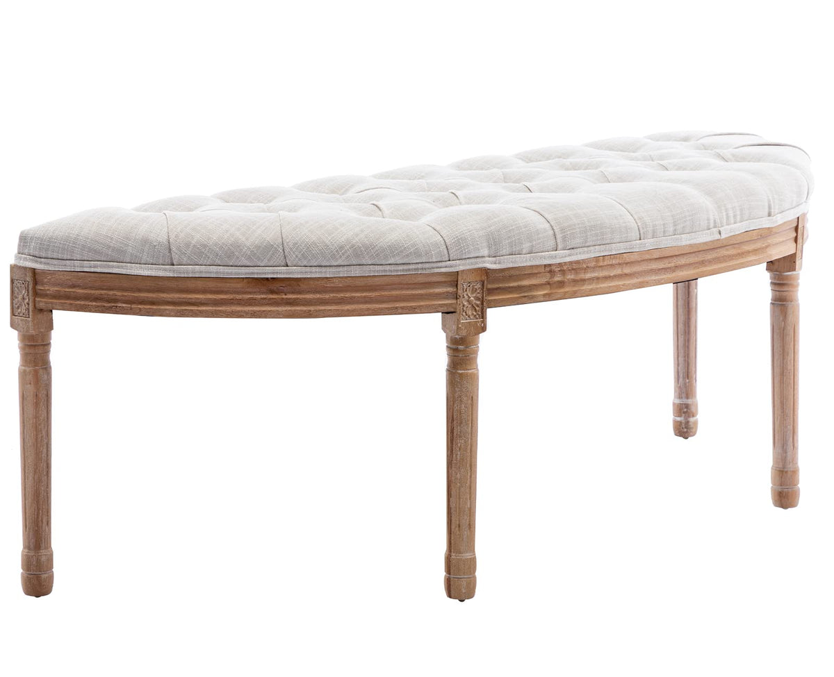 55" Upholstered Tufted Fabric Bench with Rubber Wood Legs, Beige P56621