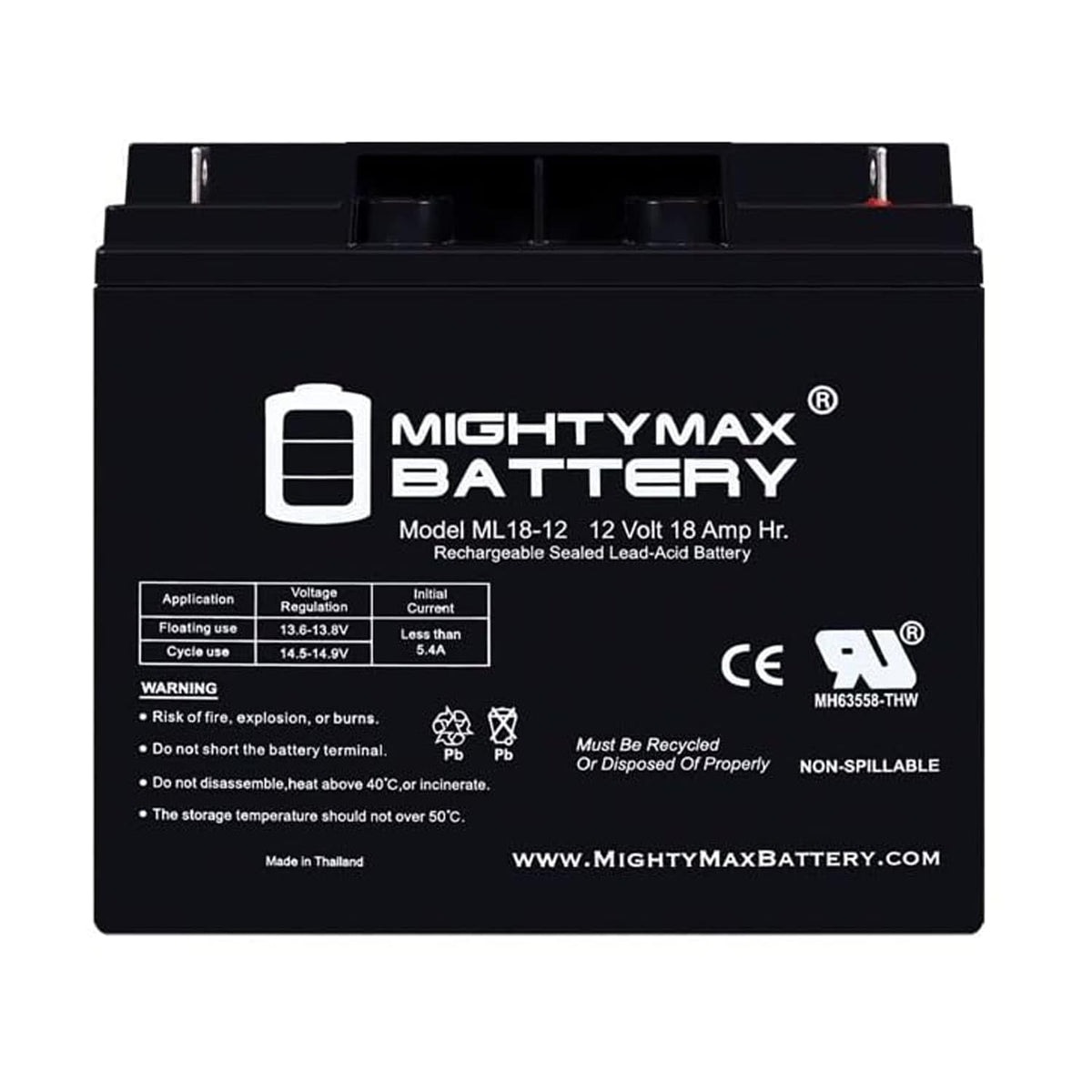 12 Volt 18 AH Rechargeable SLA AGM Battery P571103