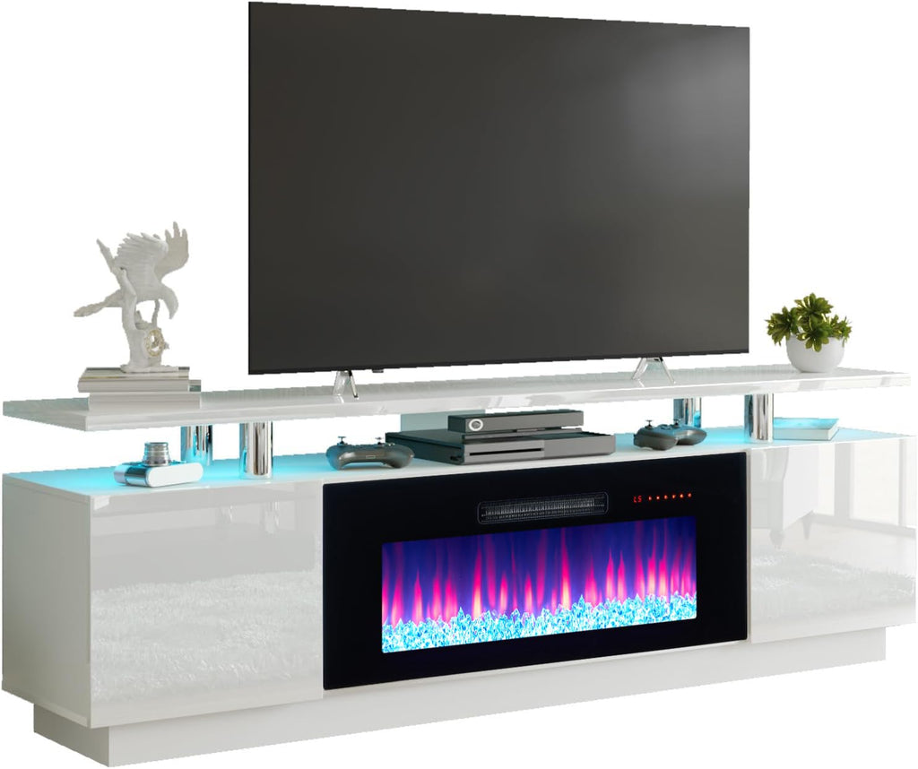 70" High-Gloss TV Stand with 36" Electric Fireplace O673850