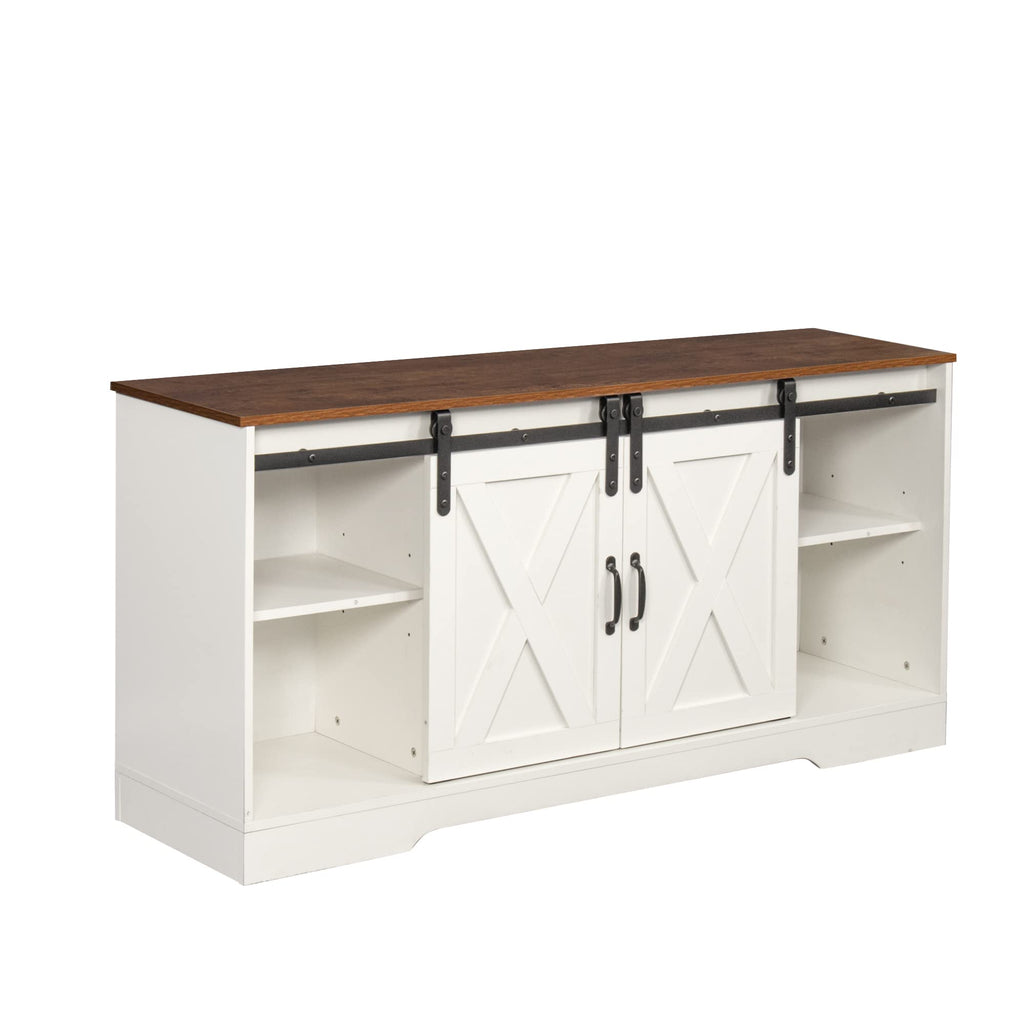 Sliding Barn Door Wood TV Stand with Adjustable Shelves D294