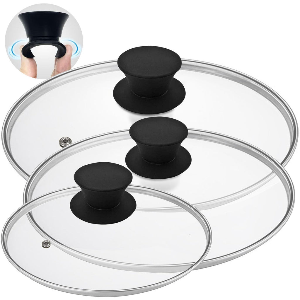 Round Tempered Glass Lid Set with Black Handle, 3 Pieces X8065