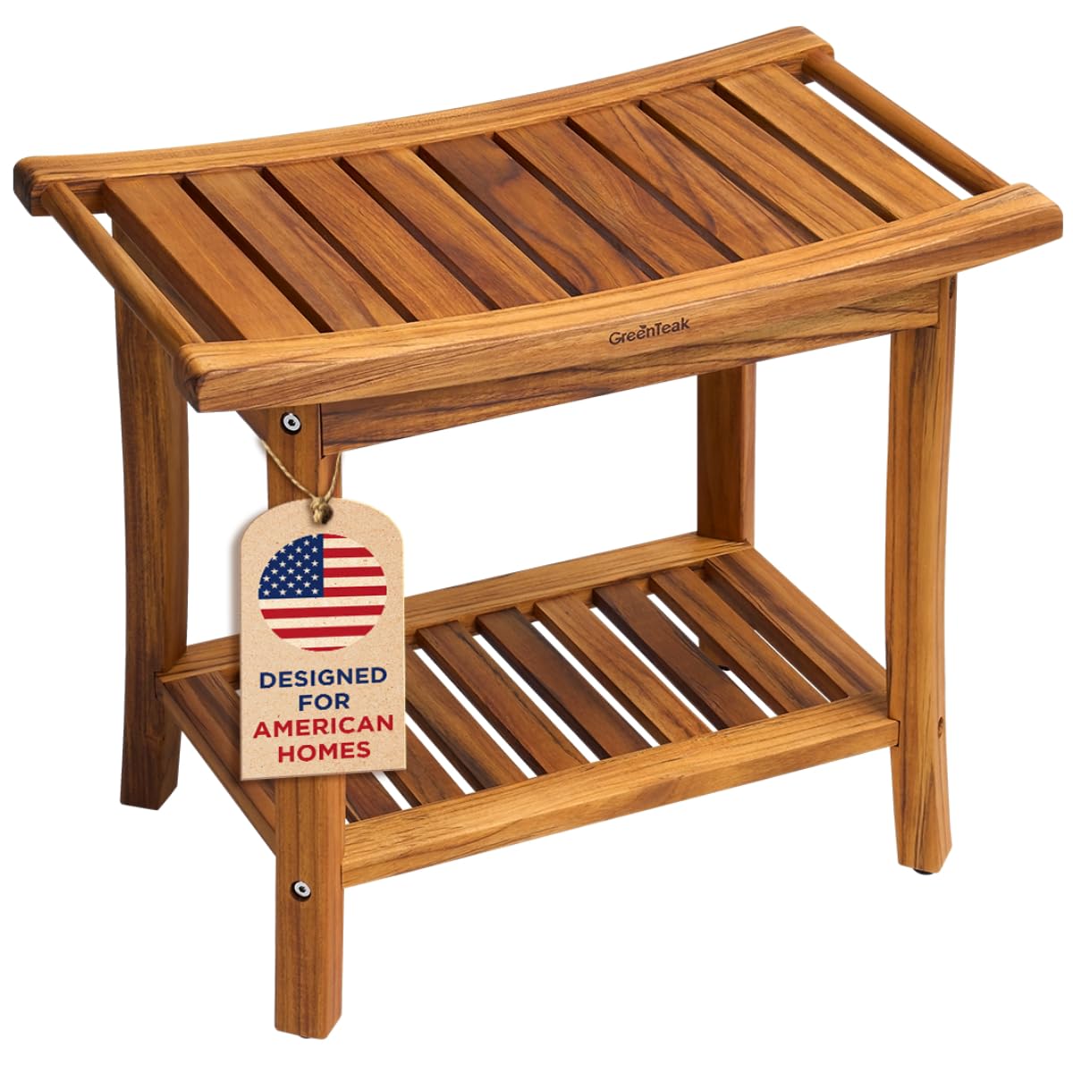 22" Teak Wood Shower Bench with Shelf & Handles X7073