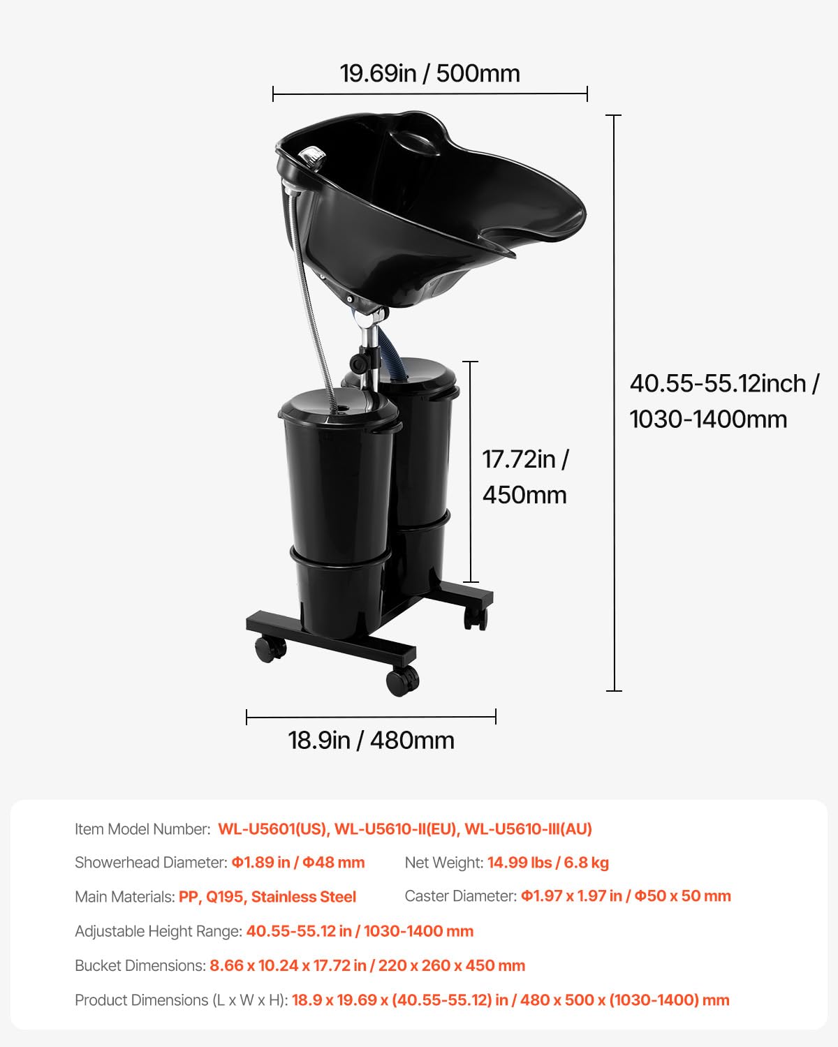 Portable Shampoo Bowl with Electric Pump, 2 Buckets, Black K6073