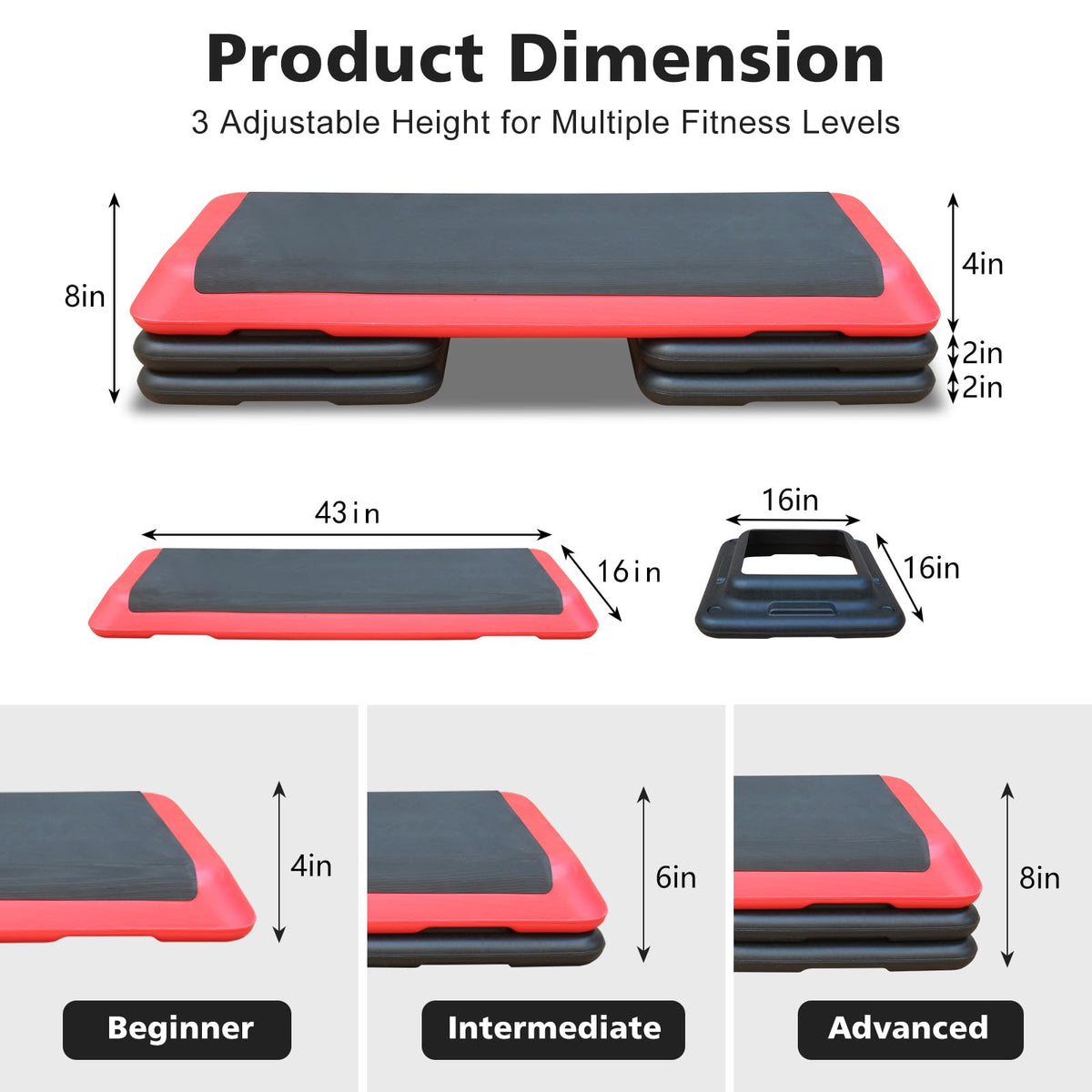 43'' Adjustable Aerobic Exercise Step Platform with 4 Stackable Risers R44340