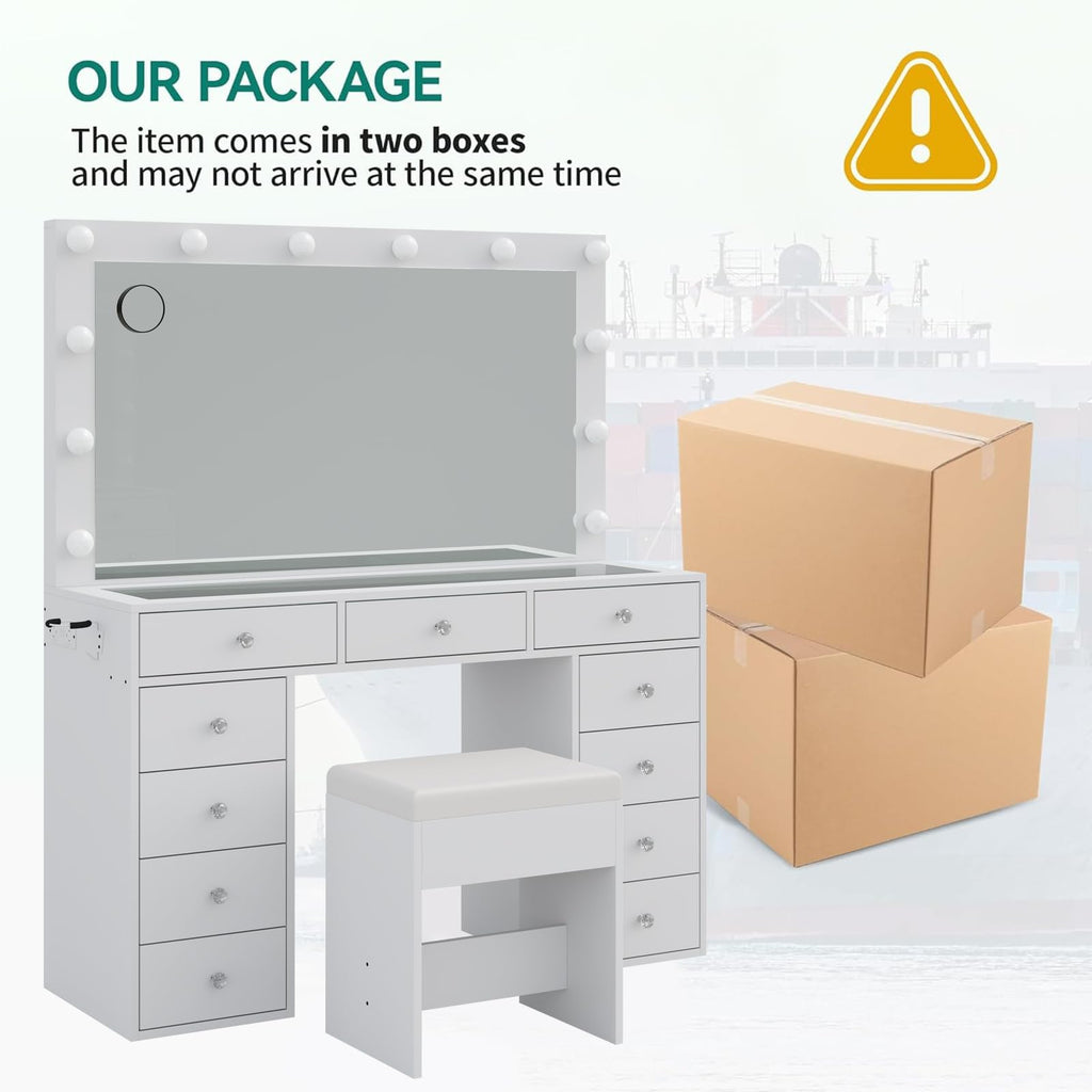 White Vanity Desk with Mirror and Chair N62468