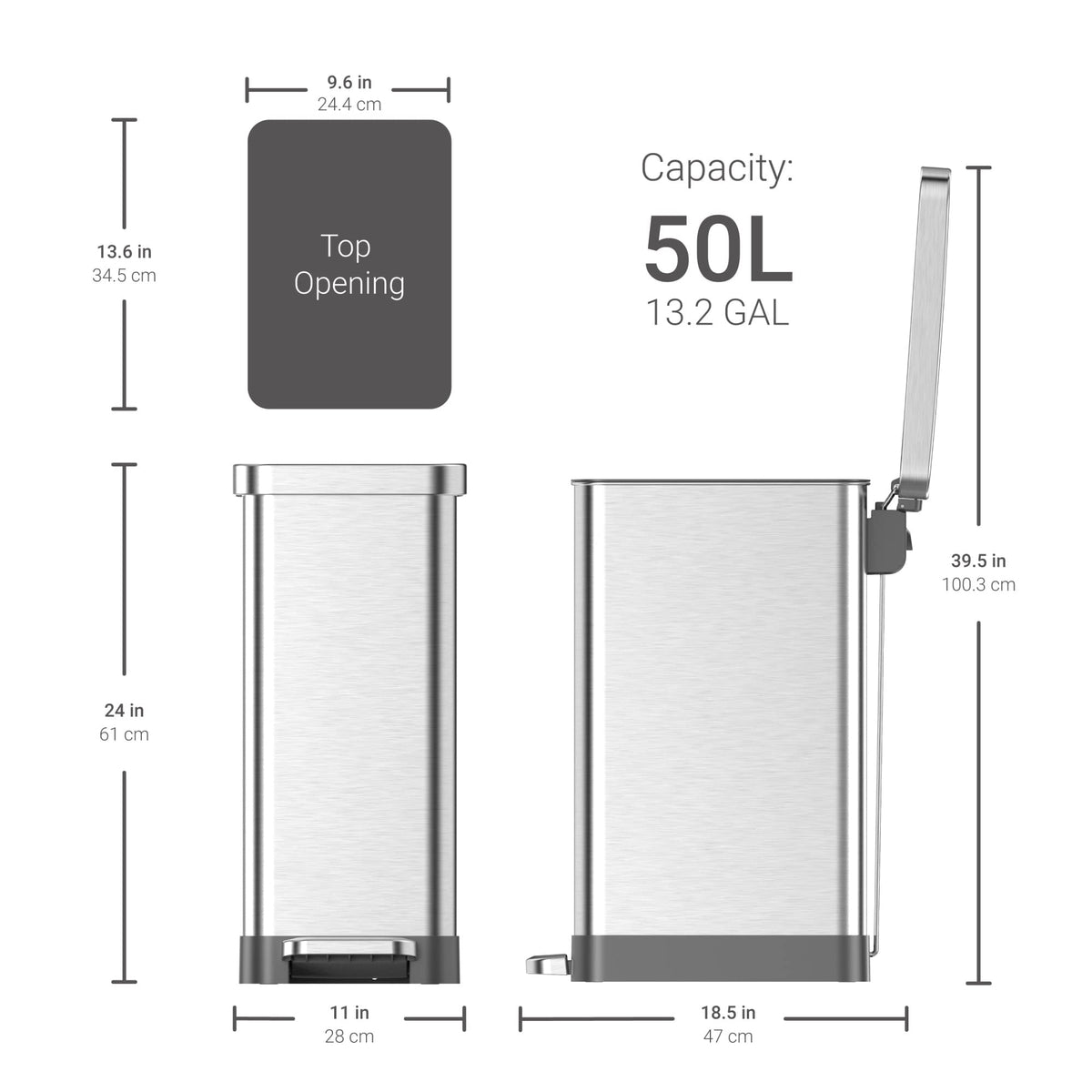13.2 Gallon Stainless Steel Step On Trash Can Y9852