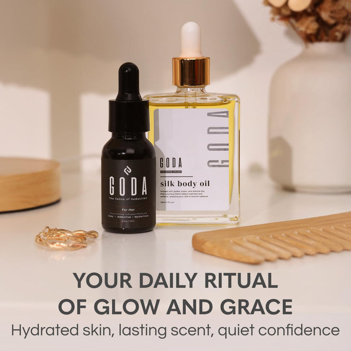 Pheromones Perfume + Silk Body Oil Bundle Floral Fragrance with Jasmine & Rose Hydrating Body Oil 100ml Vegan L2866