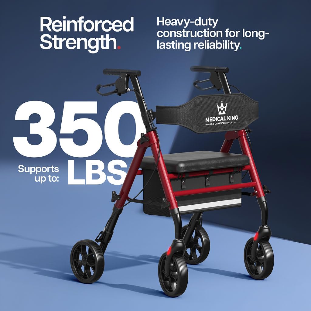 Foldable Rollator Walker with Seat, 8" Wheels, Red R60522