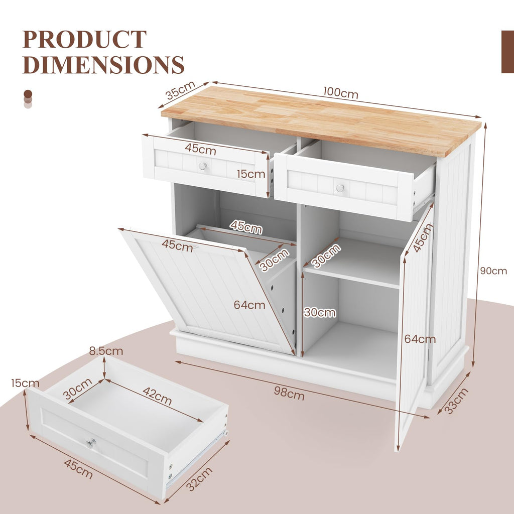 White Wooden Tilt Out Trash Bin Cabinet with Drawers G355