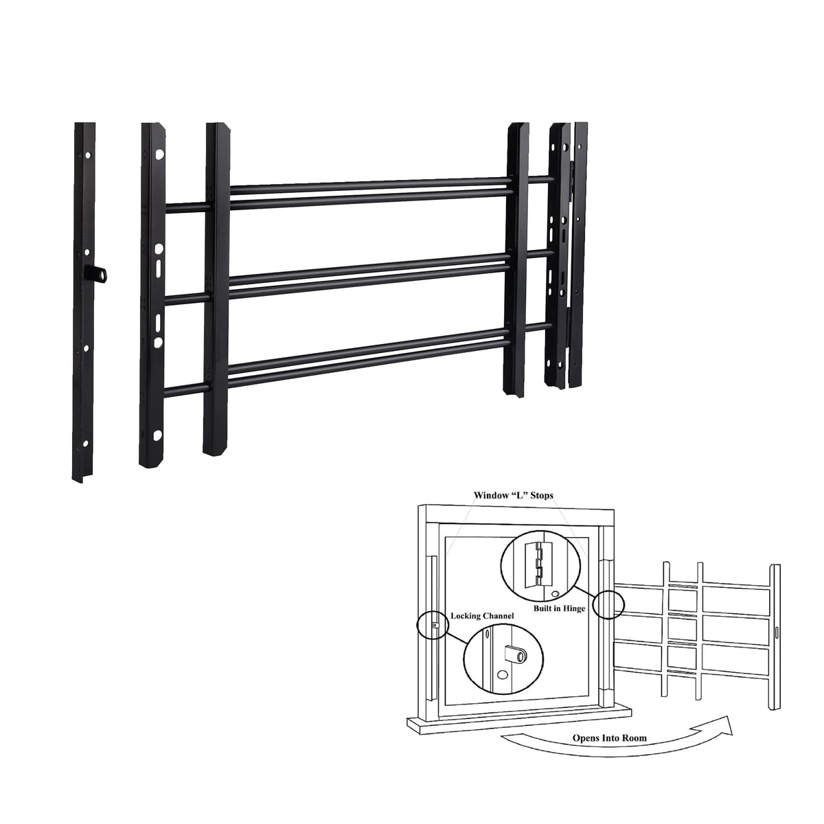 Black Adjustable Tubular Steel Window Security Bars M3479
