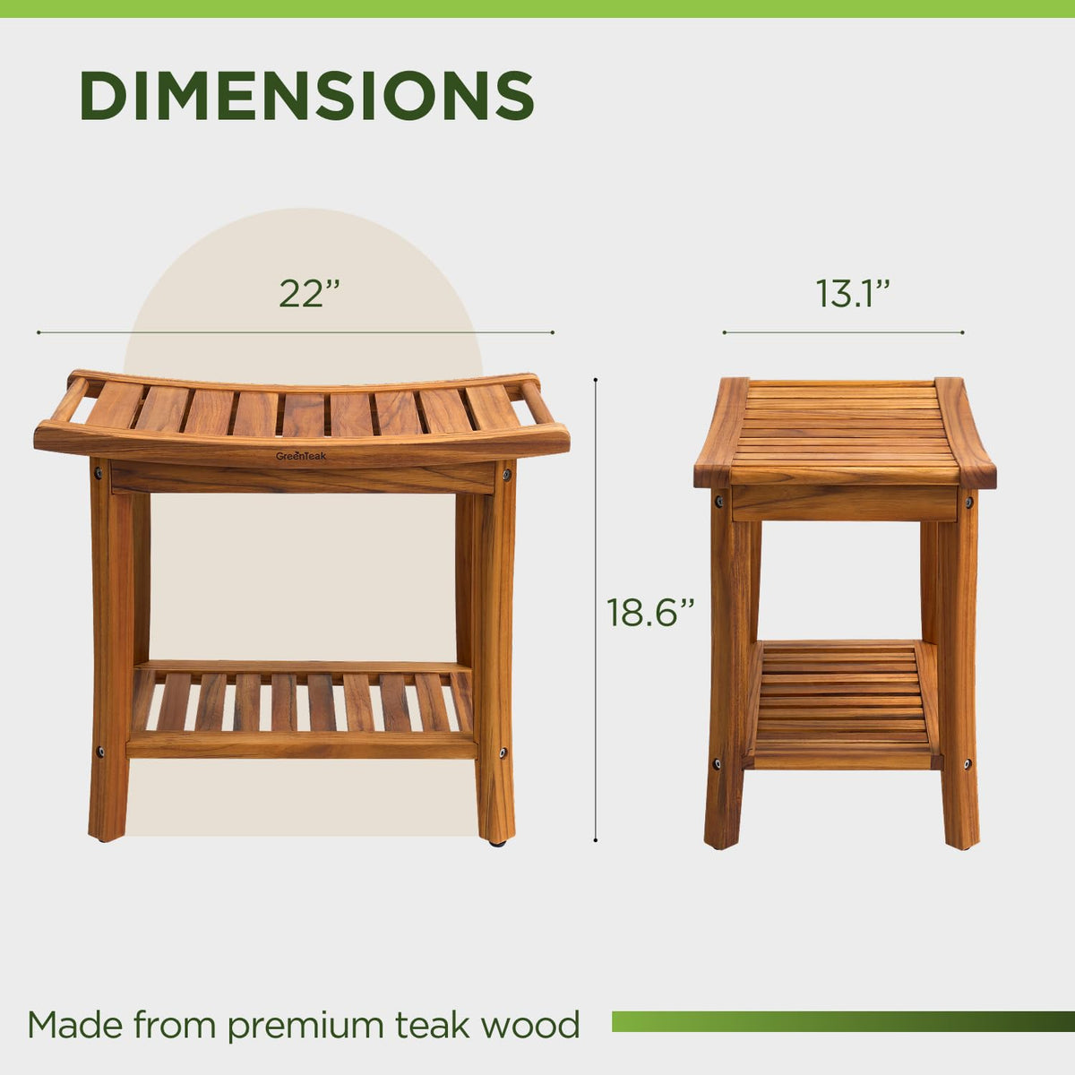22" Teak Wood Shower Bench with Shelf & Handles X7073