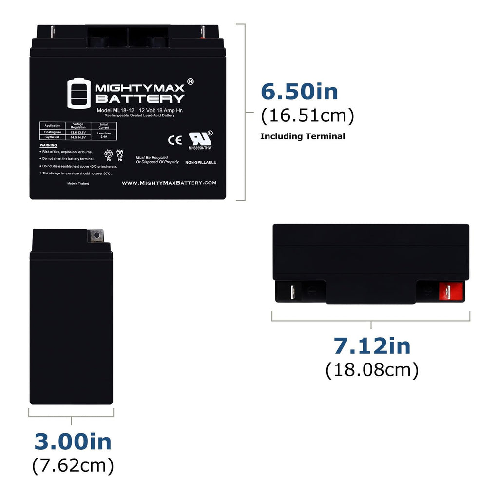12 Volt 18 AH Rechargeable SLA AGM Battery P571103
