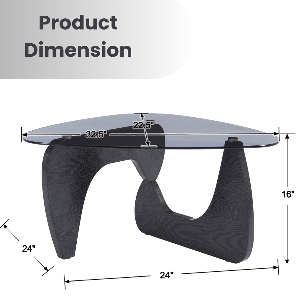 Modern Triangle Glass Coffee Table with Wood Base U649