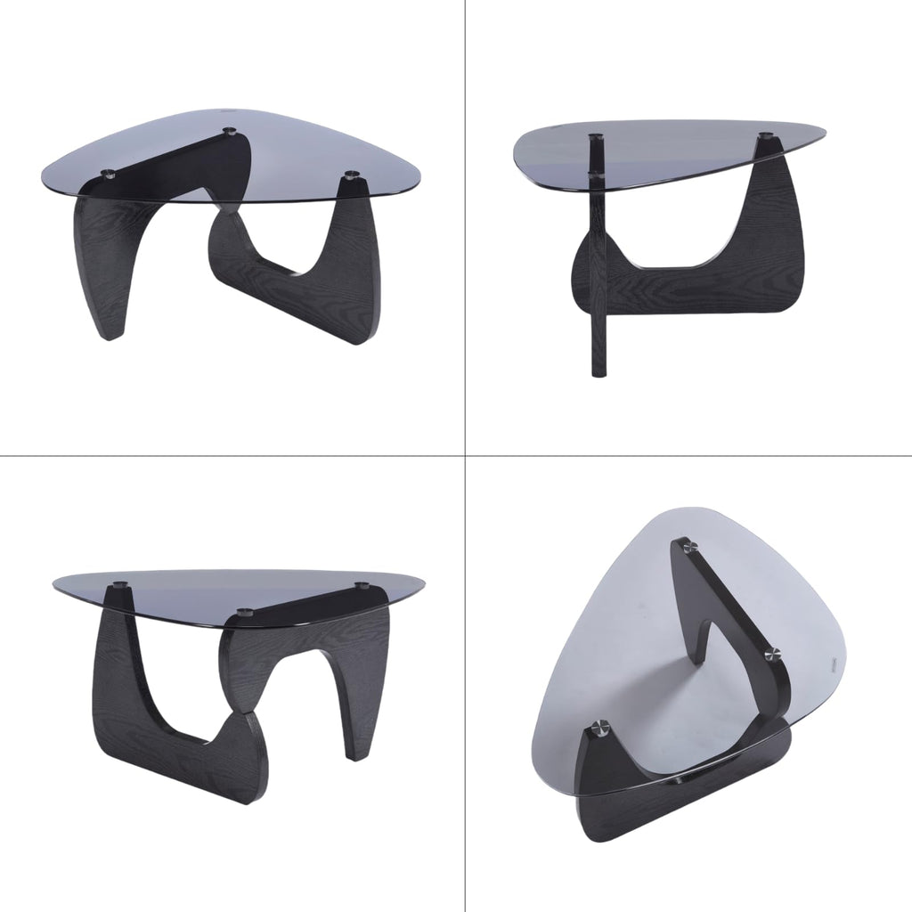 Modern Triangle Glass Coffee Table with Wood Base U649