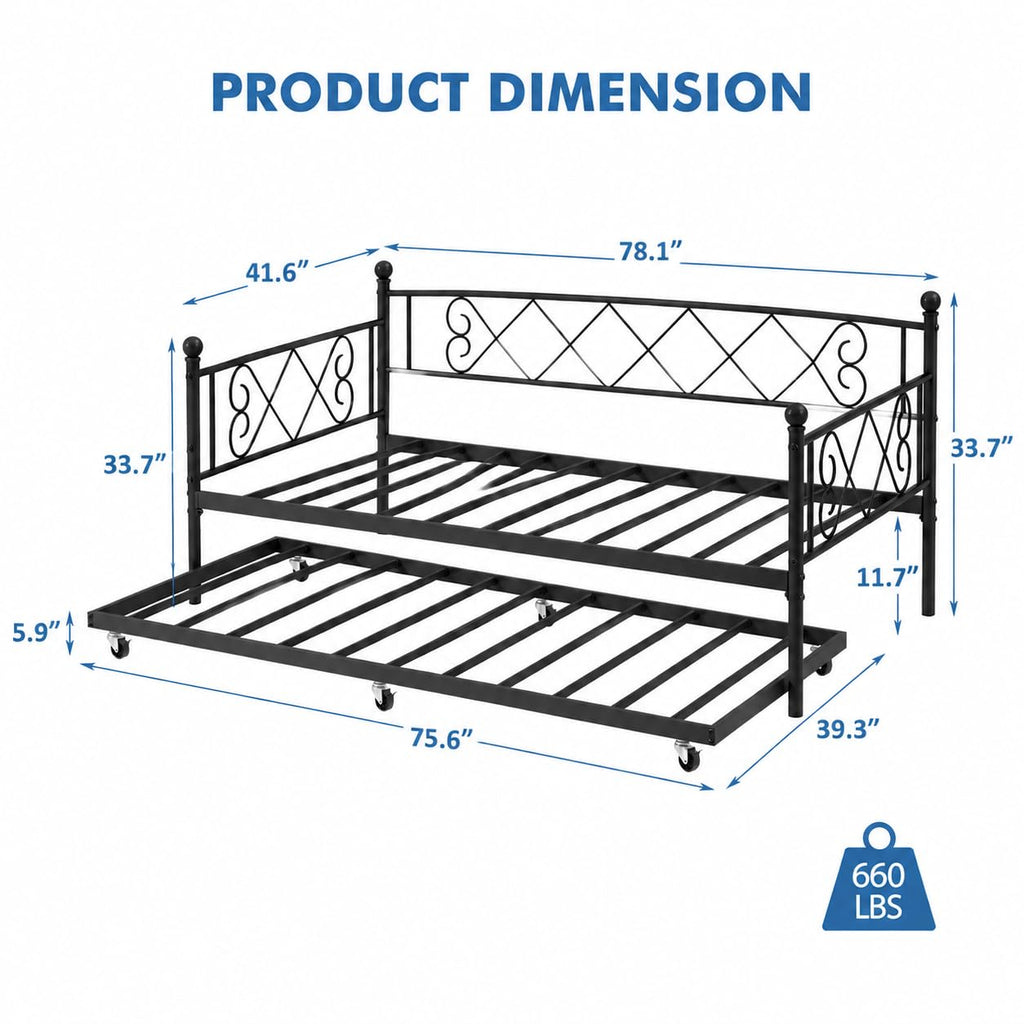 Twin Daybed with Trundle and Heart-Shaped Headboard L95001