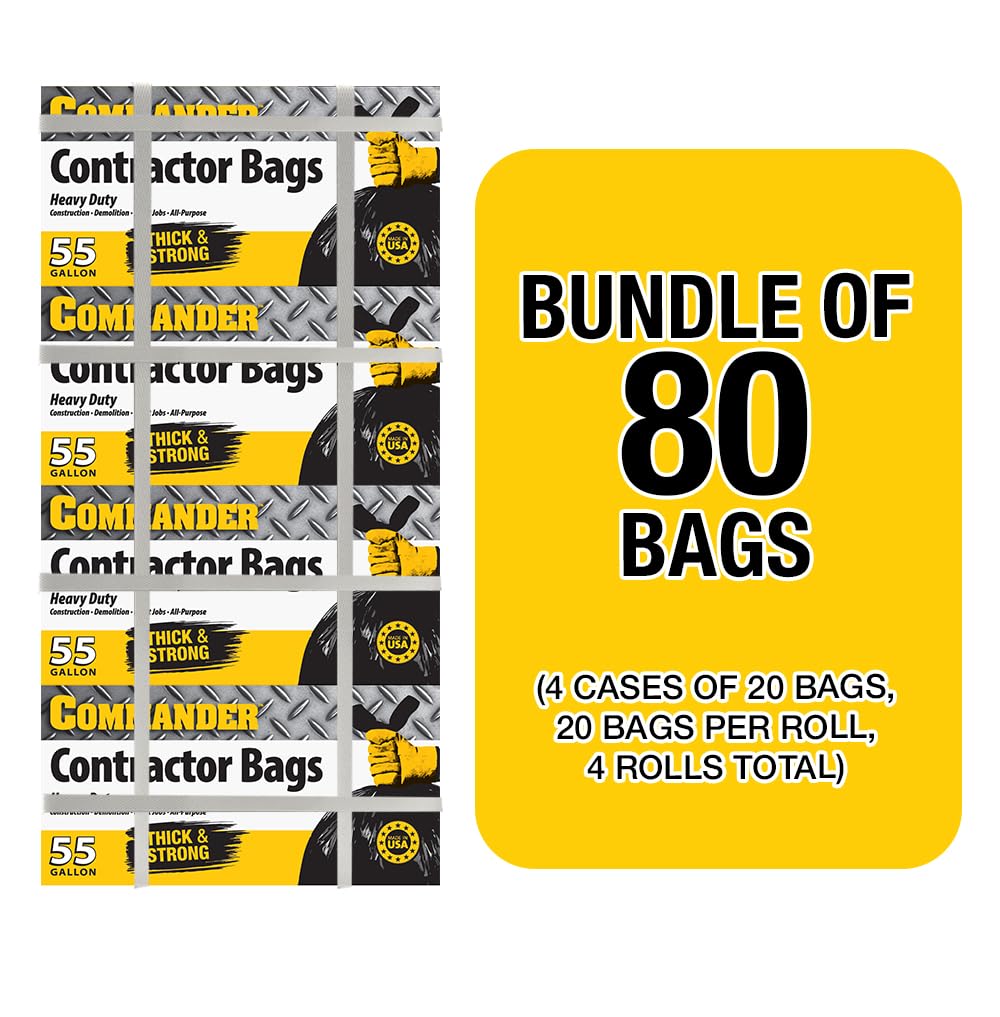 55 Gallon Heavy Duty Contractor Bags with Flap Ties, Pack of 80 Q537863