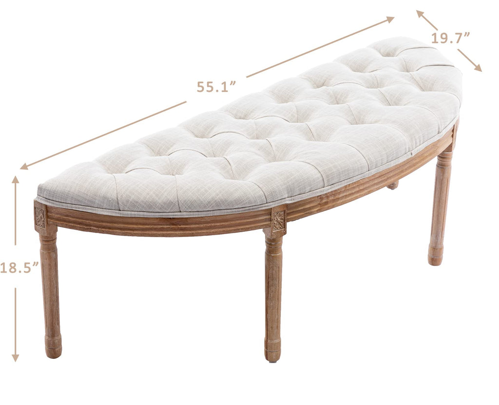 55" Upholstered Tufted Fabric Bench with Rubber Wood Legs, Beige P56621