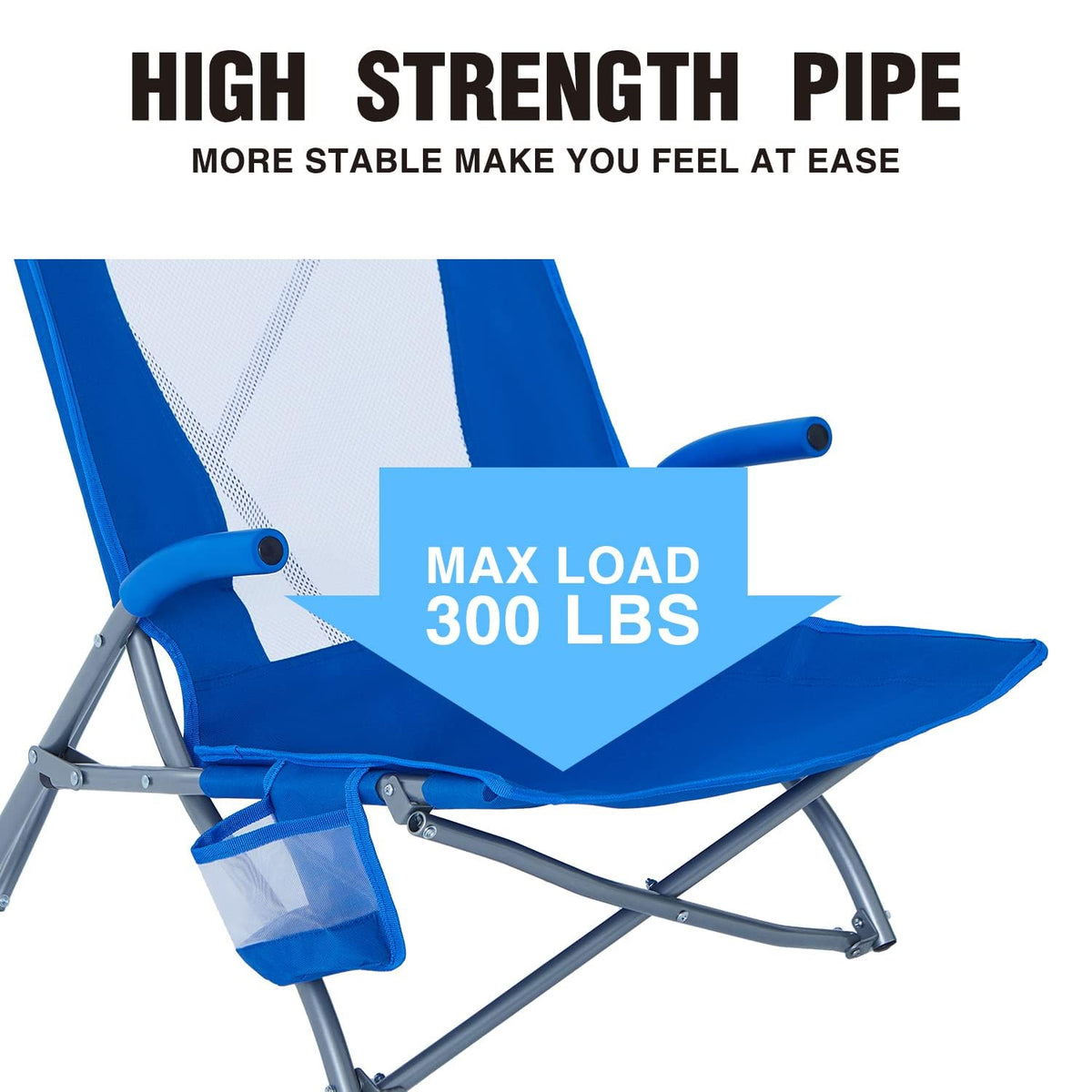2 Pack Low Beach Lounge Chair with Cup Holder & Carry Bag Y560023