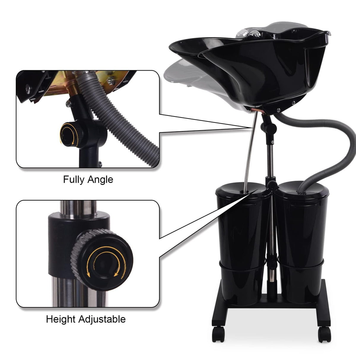 Portable Shampoo Bowl with Electric Pump and 2 Water Tanks, Height and Angle Adjustable Black L870011