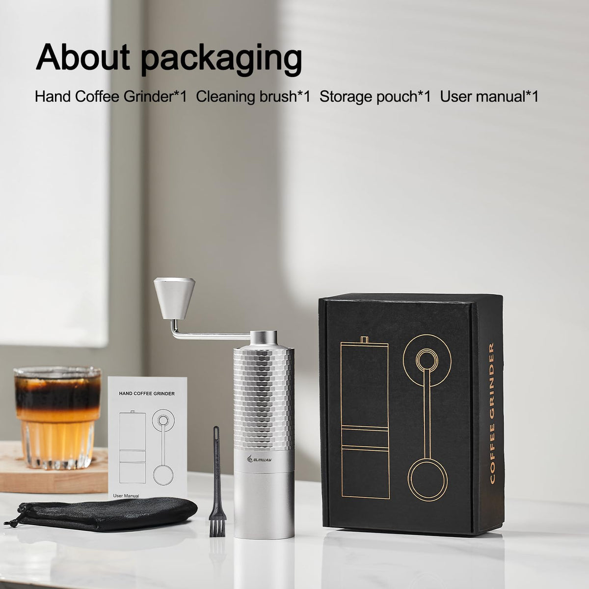 Manual Coffee Grinder, Stainless Steel Conical Burr Hand Grinder, 25g Coffee Bean Mill with Magnetic Handle, Dual Bearing Metal Body for Travel and Camping K566393