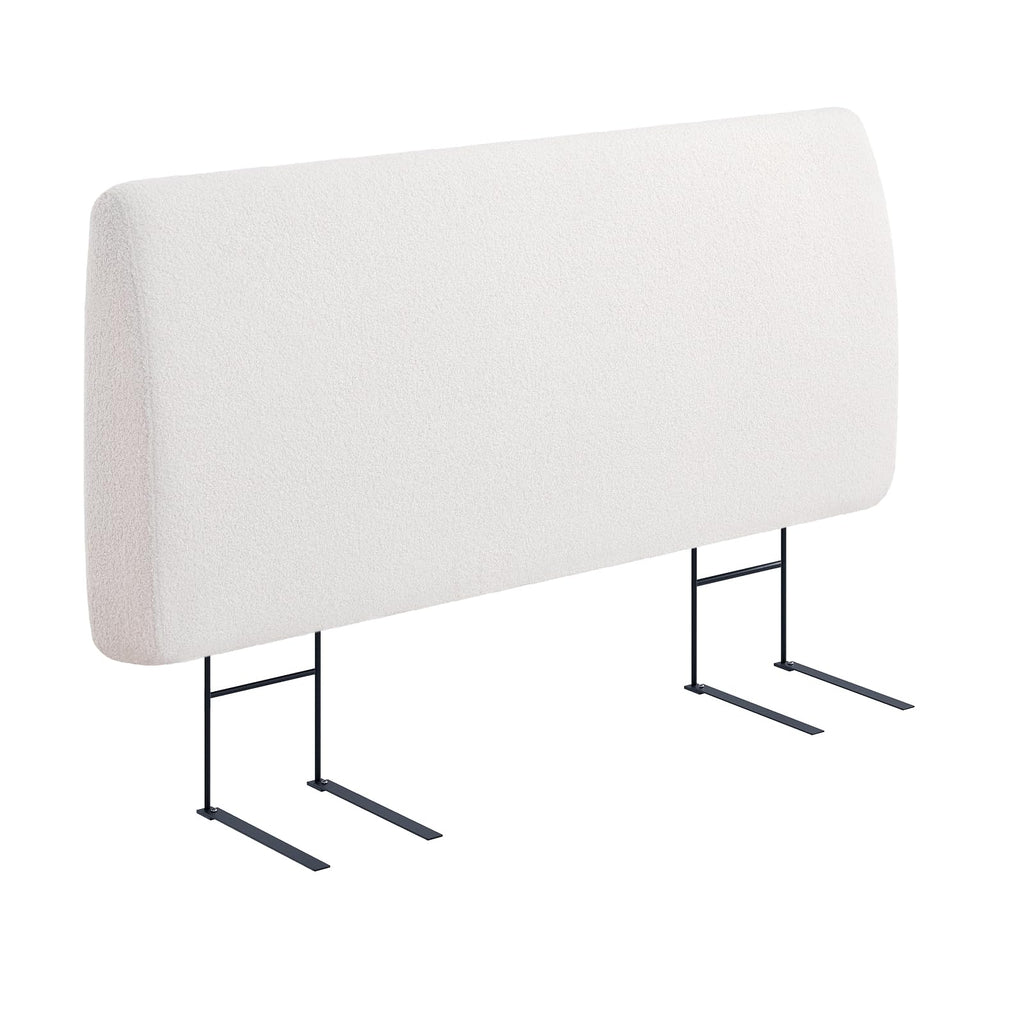 4.7" Upholstered Queen Size Headboard Teddy Velvet Beige T9359