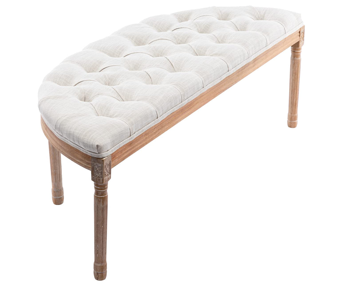 55" Upholstered Tufted Fabric Bench with Rubber Wood Legs, Beige P56621