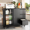 47" H 3 Drawer Black Rolling Metal File Cabinet with Adjustable Shelf & Wheels W2523