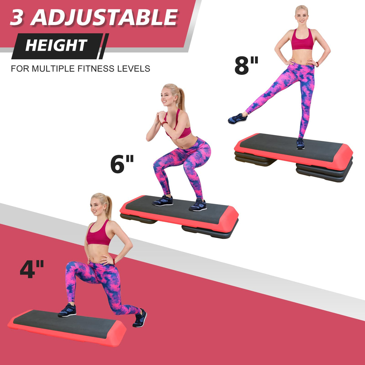 43'' Adjustable Aerobic Exercise Step Platform with 4 Stackable Risers R44340
