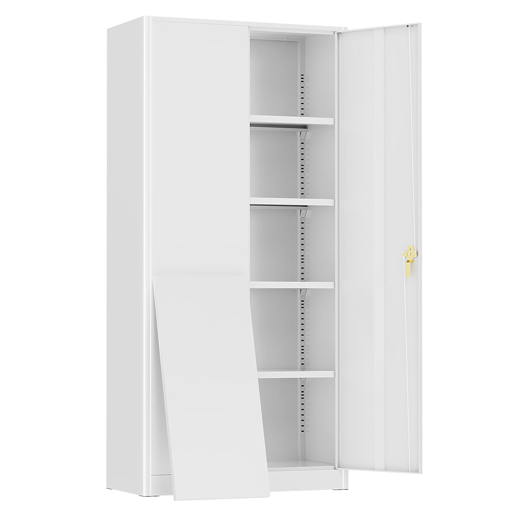72" White Locking Metal Storage Cabinet with 4 Adjustable Shelves Q37266