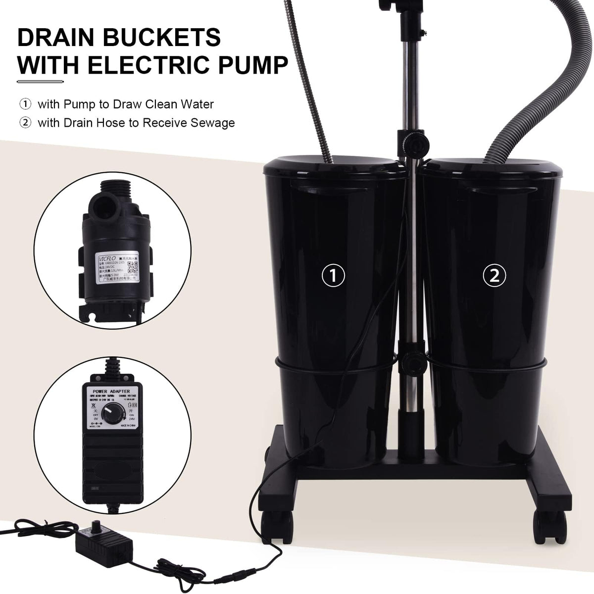 Portable Shampoo Bowl with Electric Pump and 2 Water Tanks, Height and Angle Adjustable Black L870011