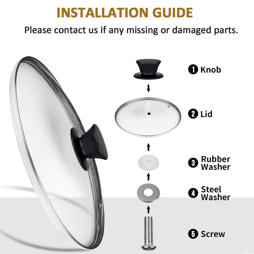 Round Tempered Glass Lid Set with Black Handle, 3 Pieces X8065