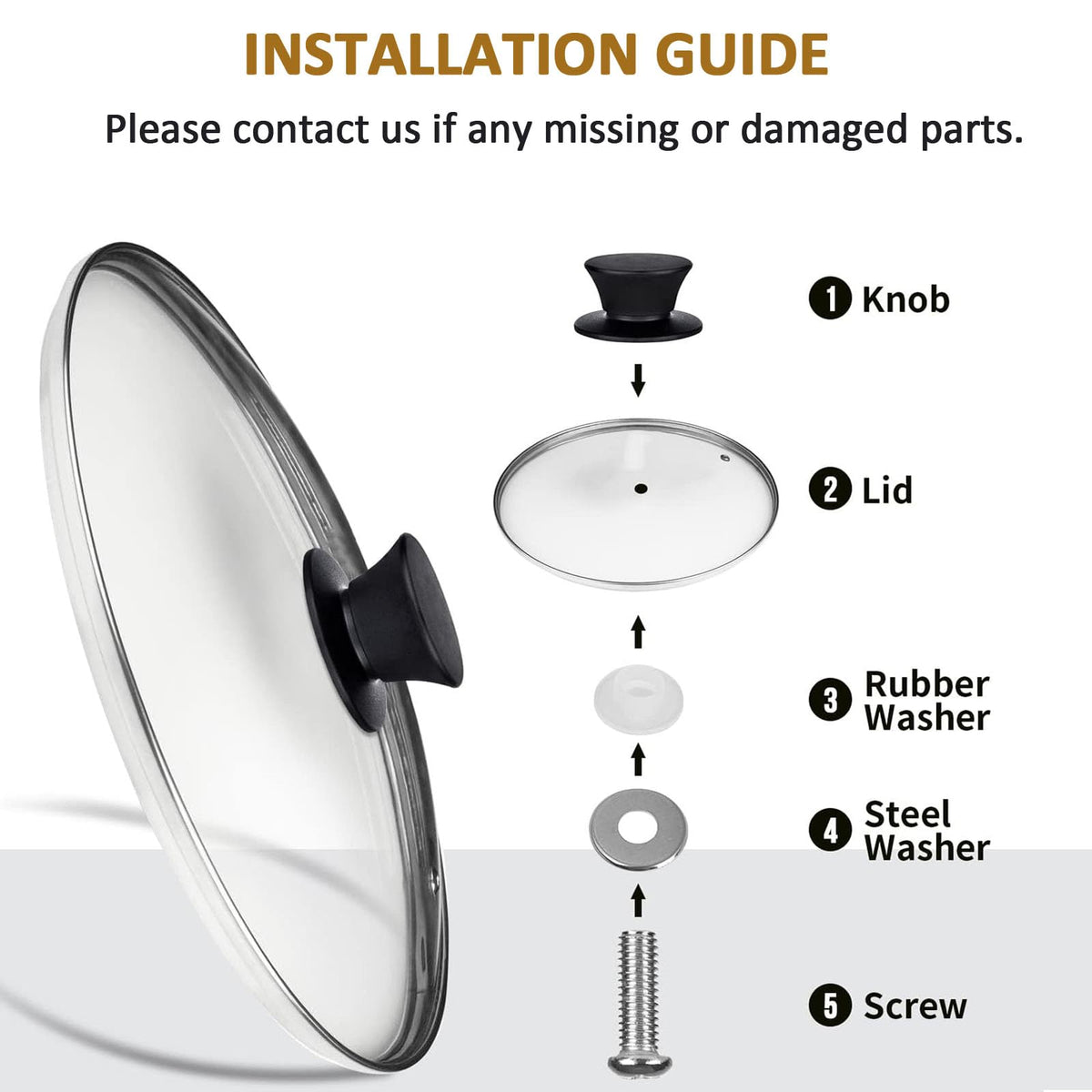 Round Tempered Glass Lid Set with Black Handle, 3 Pieces X8065