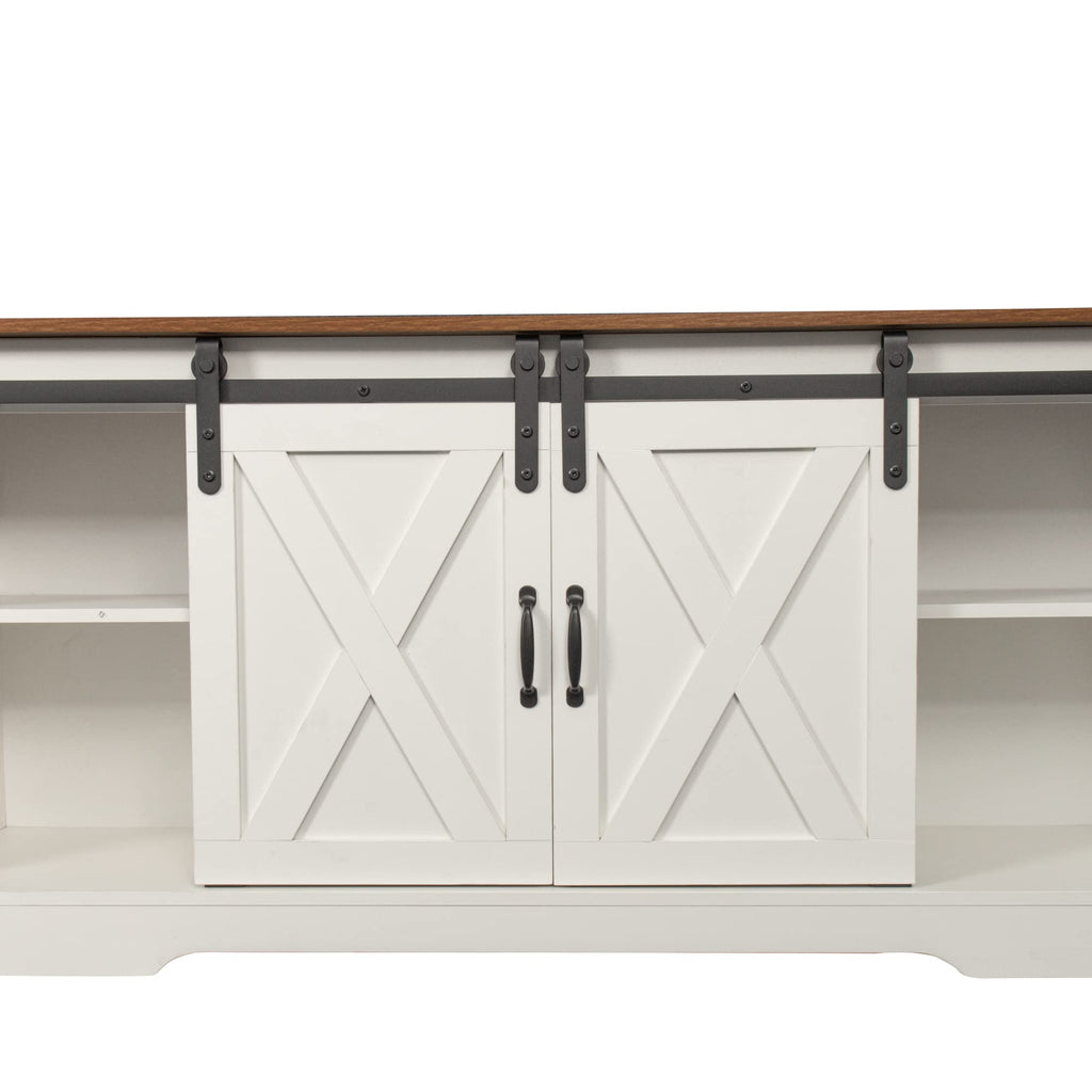 Sliding Barn Door Wood TV Stand with Adjustable Shelves D294