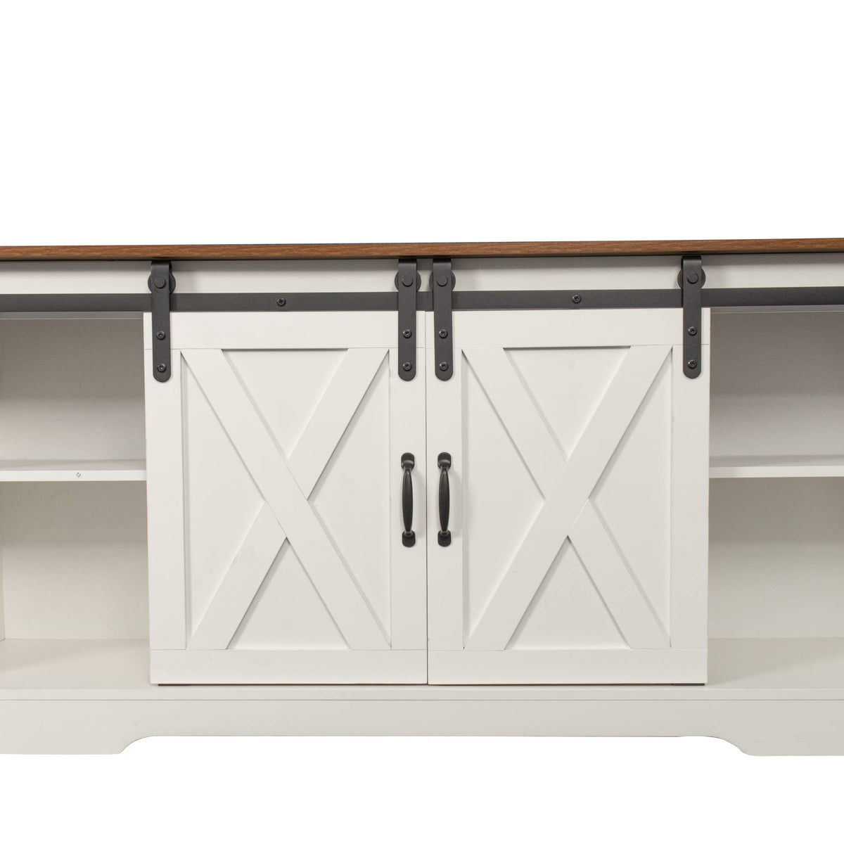 Sliding Barn Door Wood TV Stand with Adjustable Shelves D294
