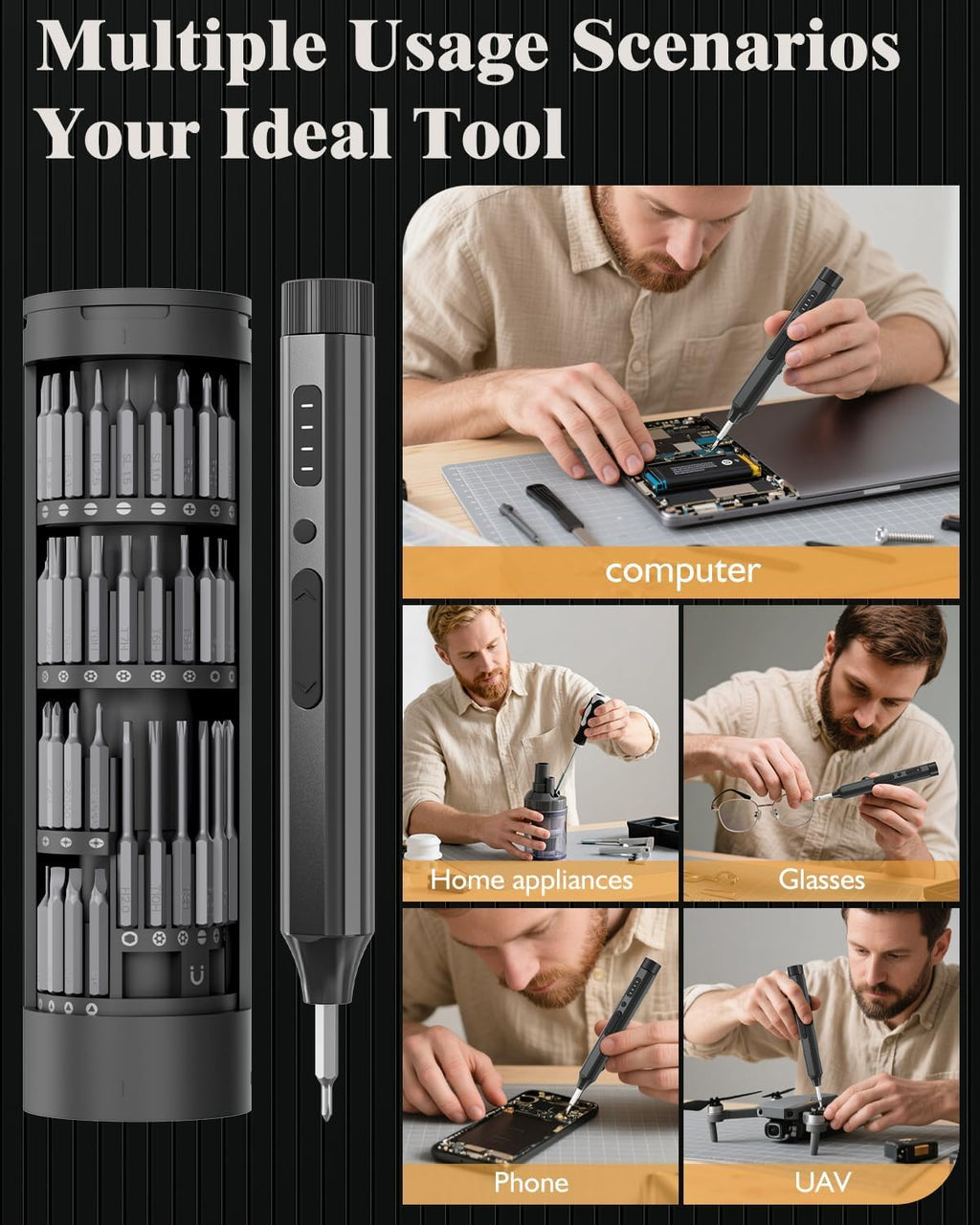 67 in 1 Cordless Electric Precision Screwdriver Set with 62 S2 Steel Bits Z714