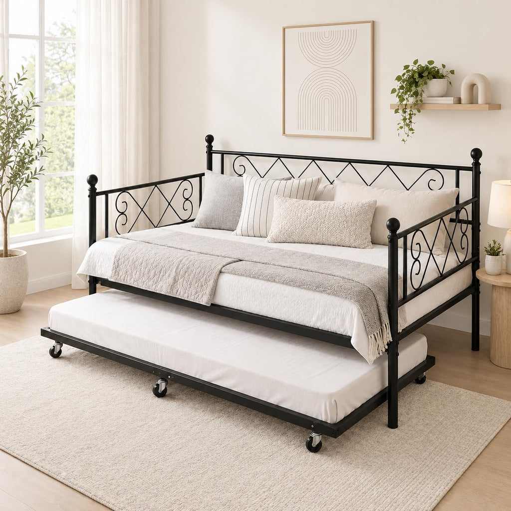 Twin Daybed with Trundle and Heart-Shaped Headboard L95001