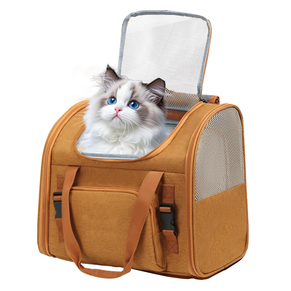 Brown Expandable Breathable Mesh Cat Carrier Backpack I67382