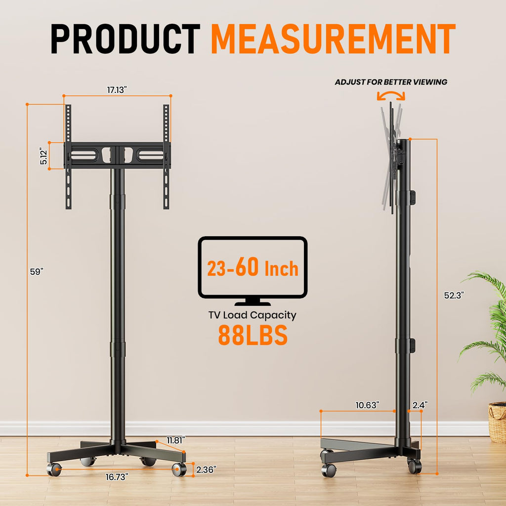 Rolling TV Stand with Locking Wheels, Black G269372