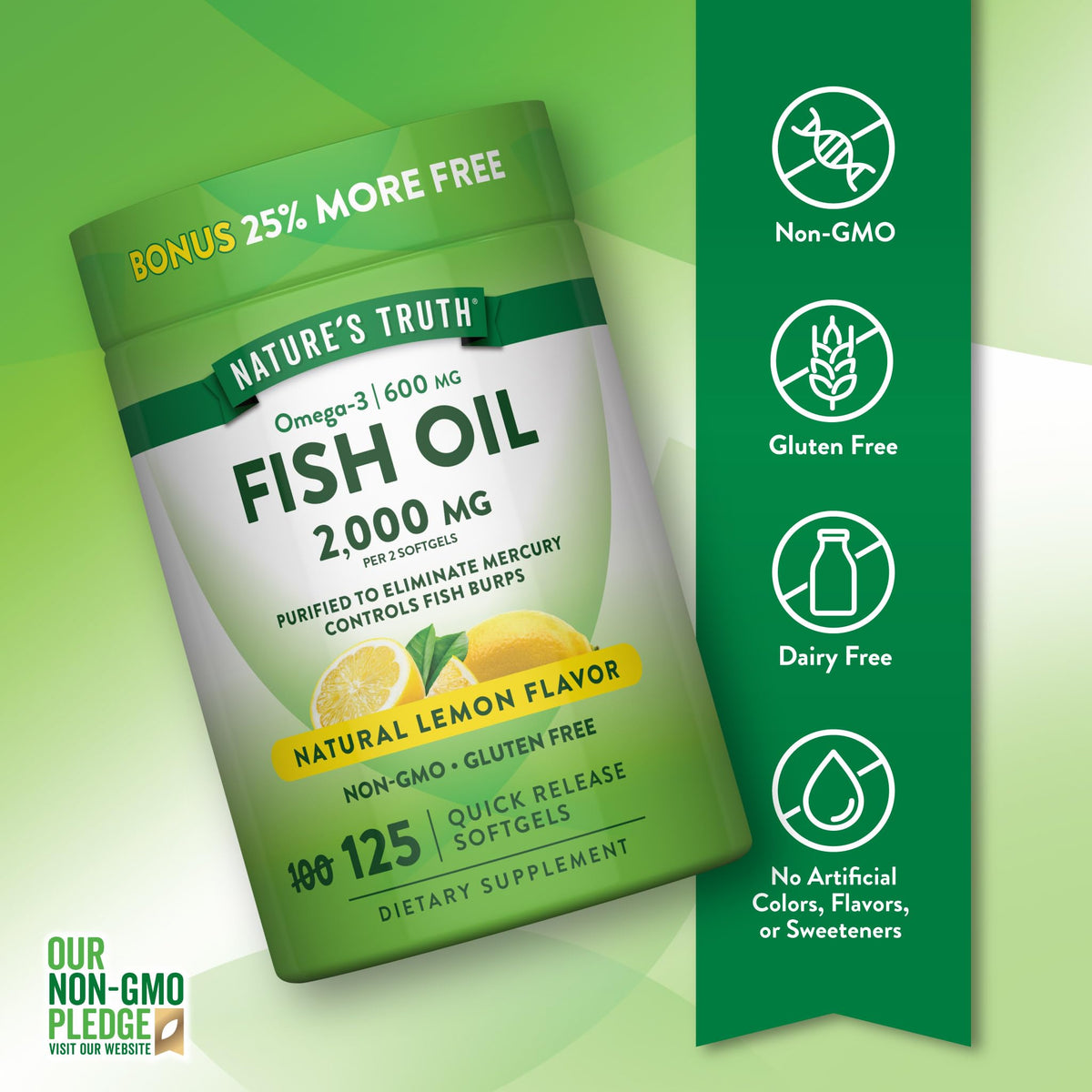 Omega 3 Fish Oil 2000 mg 125 Softgels N7933