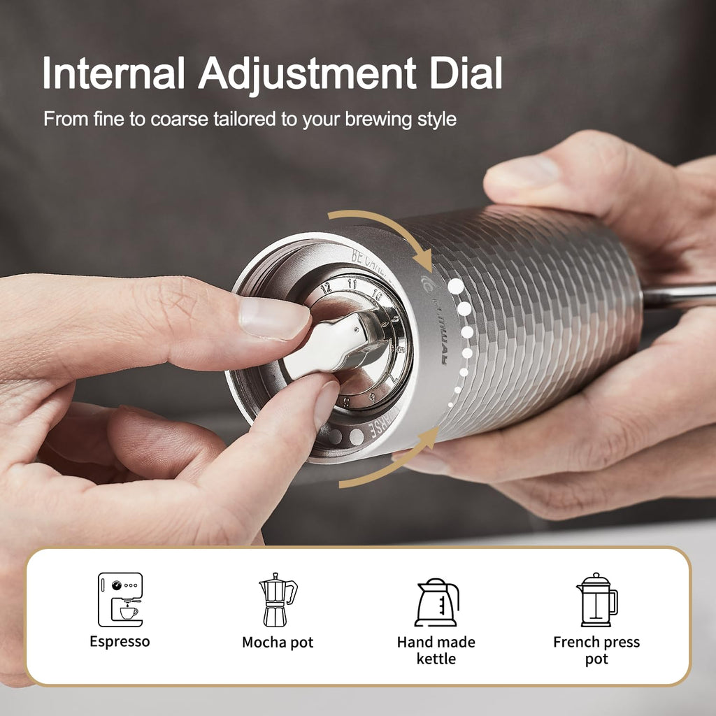 Manual Coffee Grinder, Stainless Steel Conical Burr Hand Grinder, 25g Coffee Bean Mill with Magnetic Handle, Dual Bearing Metal Body for Travel and Camping K566393