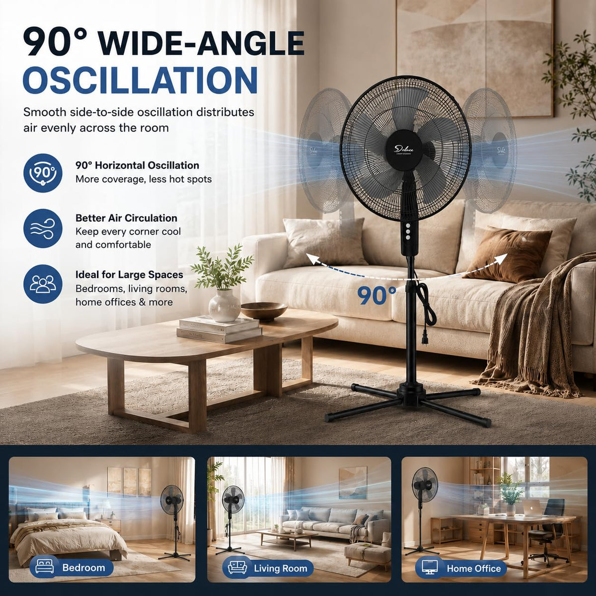 16" Oscillating Pedestal Fan, 3 Speed Standing Fan I102
