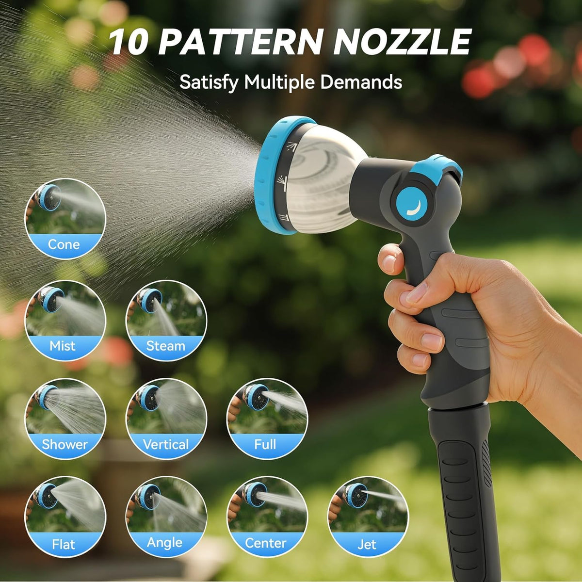 Retractable Garden Hose Reel, 1/2 in x 100 ft Wall Mount Heavy Duty with 10-Pattern Nozzle, Dark Grey L580106
