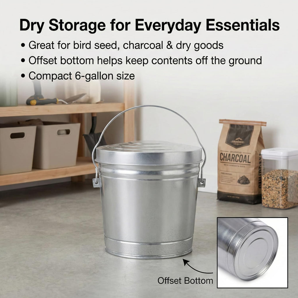 6-Gallon Galvanized Steel Locking Lid Trash Can P6047