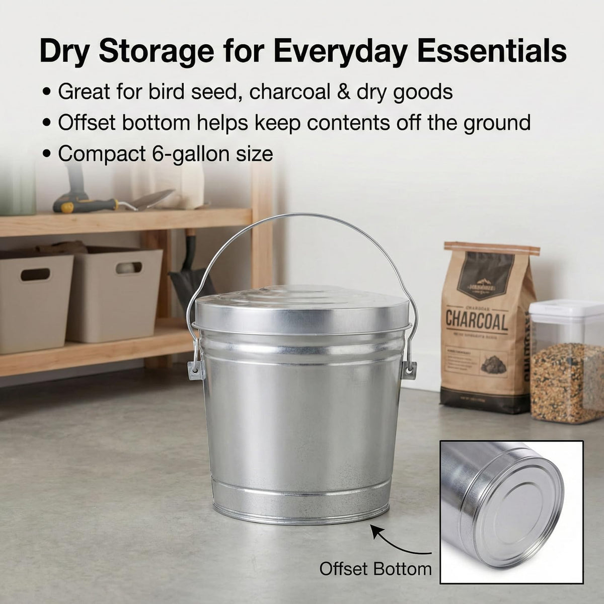 6-Gallon Galvanized Steel Locking Lid Trash Can P6047