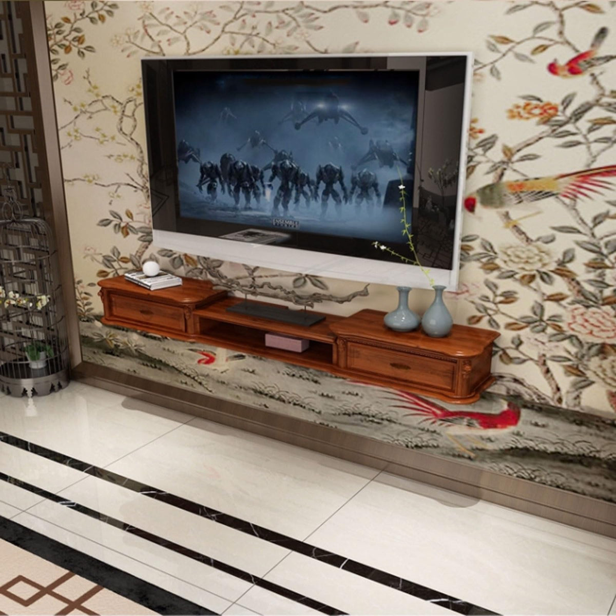 Wall Mounted TV Stand with Drawers and Open Storage Shelf G41441