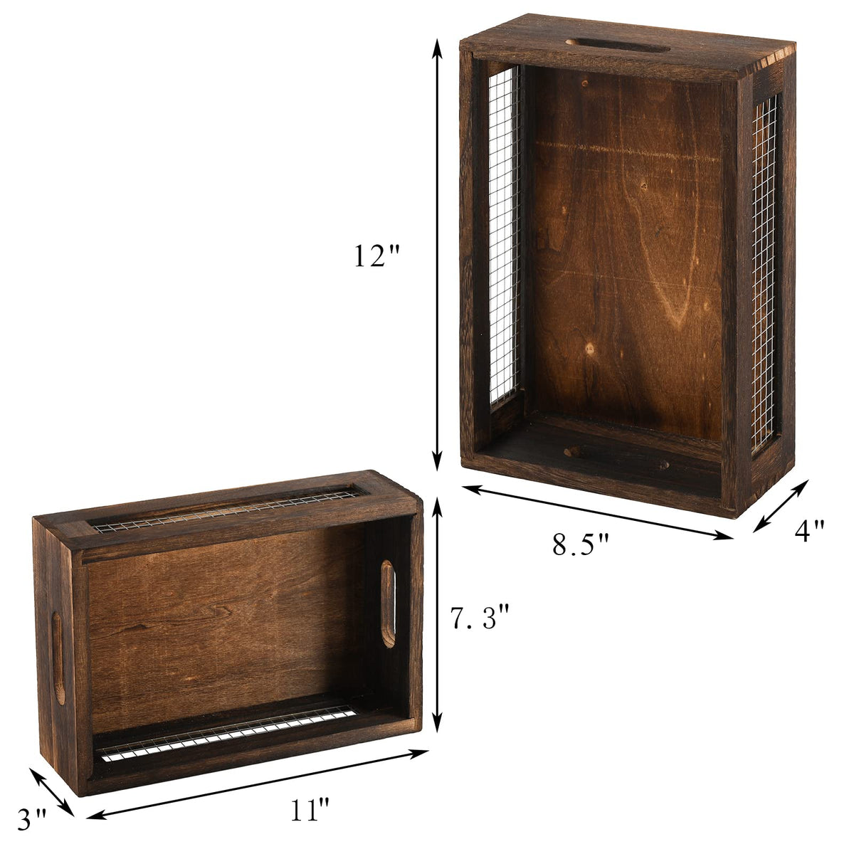 Set of 2 Rustic Wooden Nesting Boxes with Handle A157894