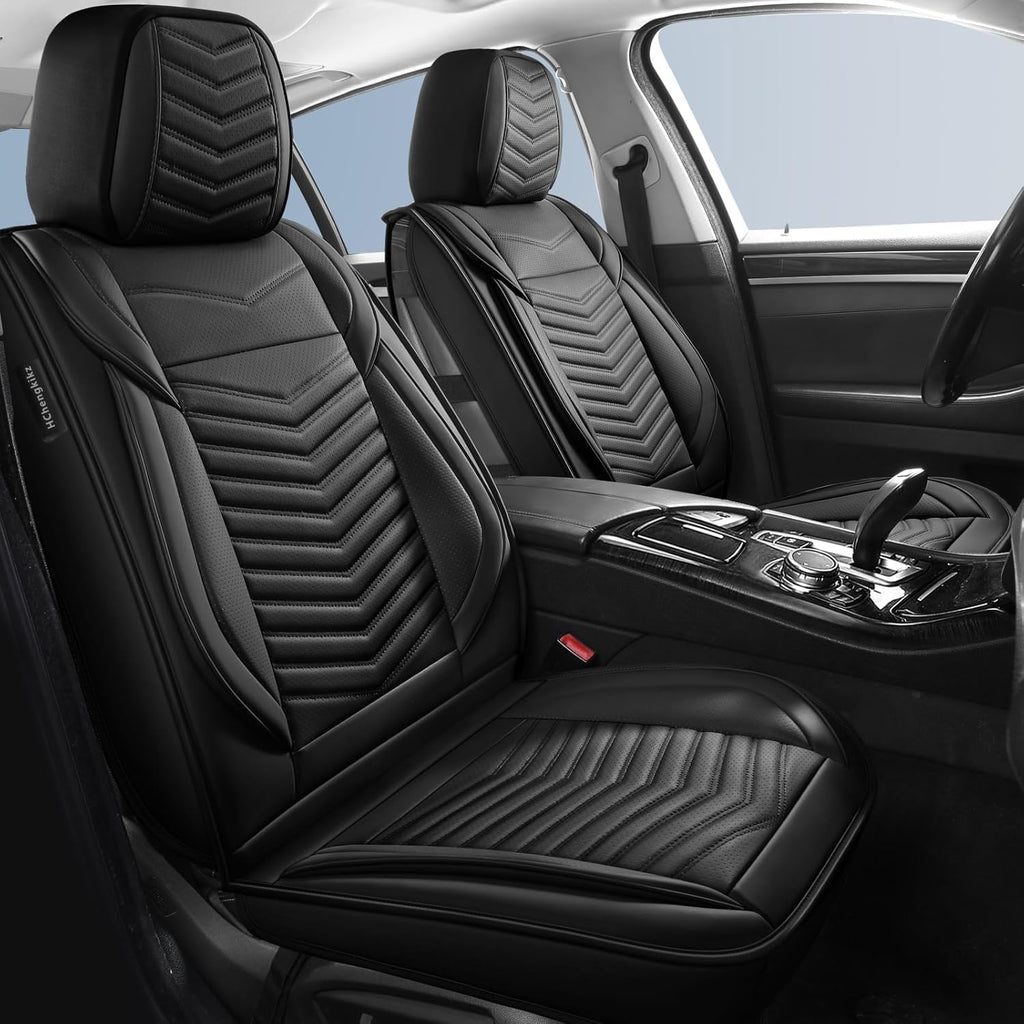Black Nappa Leather Car Seat Covers Full Set H34932