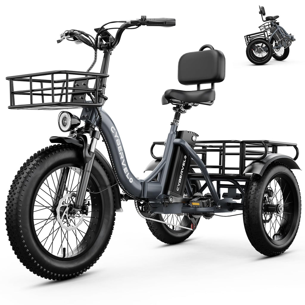 20" Fat Tire 1000W 48V Step-Thru Electric Tricycle with Basket I134620